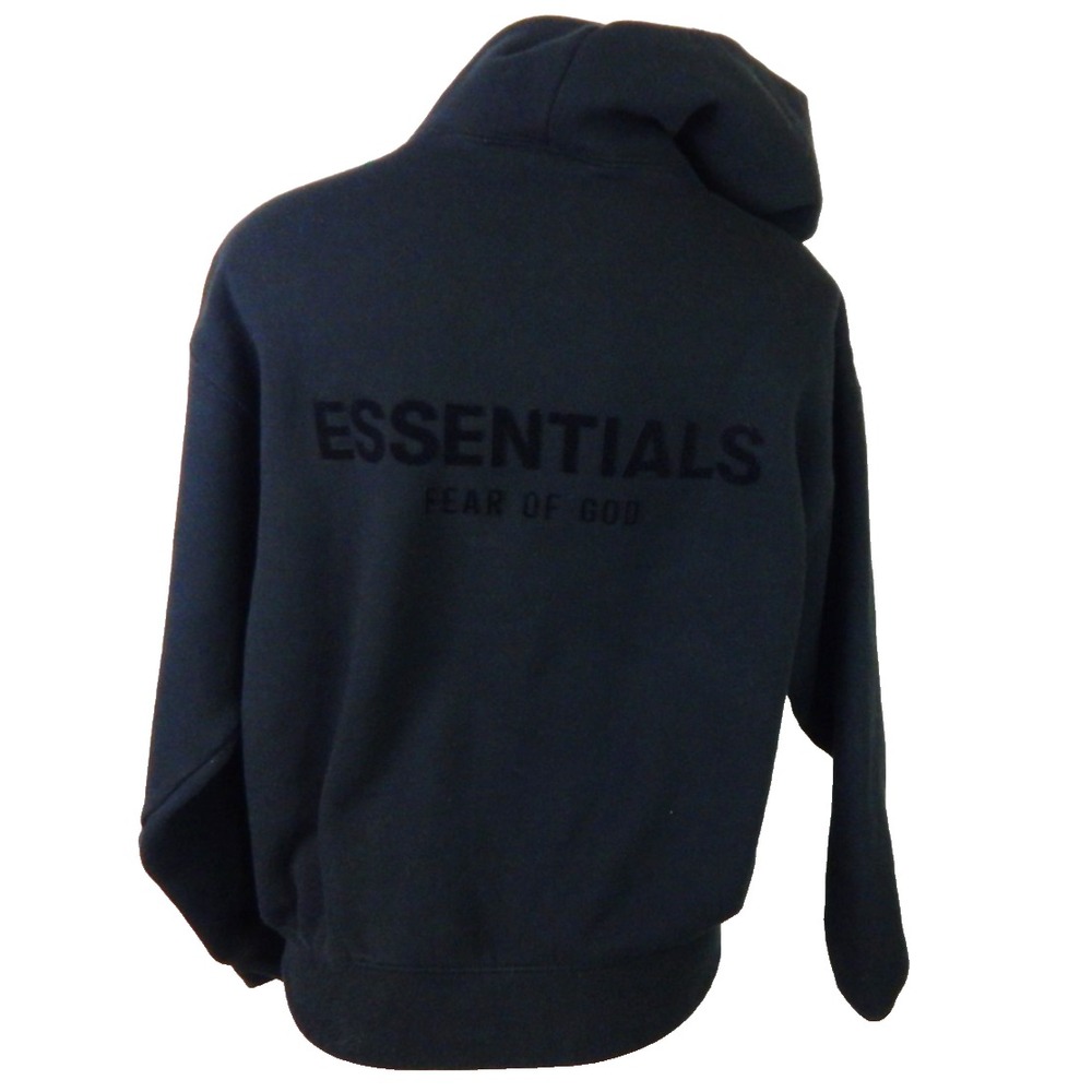 Essentials Fear of God Hoodie Black Logo Fleece Pullover Sweatshirt Flocked
